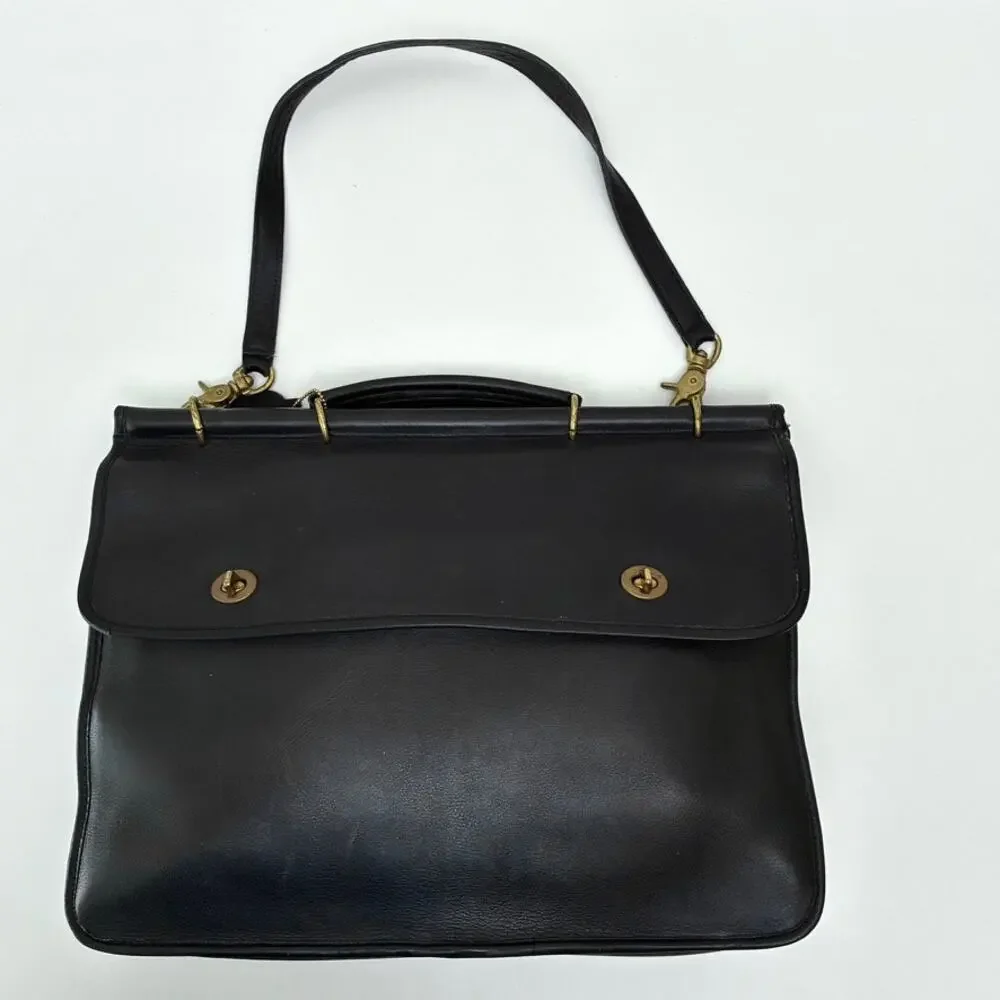 Vintage Laura USA Black Leather Satchel with Shoulder Strap - Laptop Bag - Picture 5 of 13
